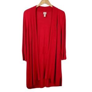 Chicos Women Red Cardigan Duster L 2 Longline Minimalist Modern Career Elegant